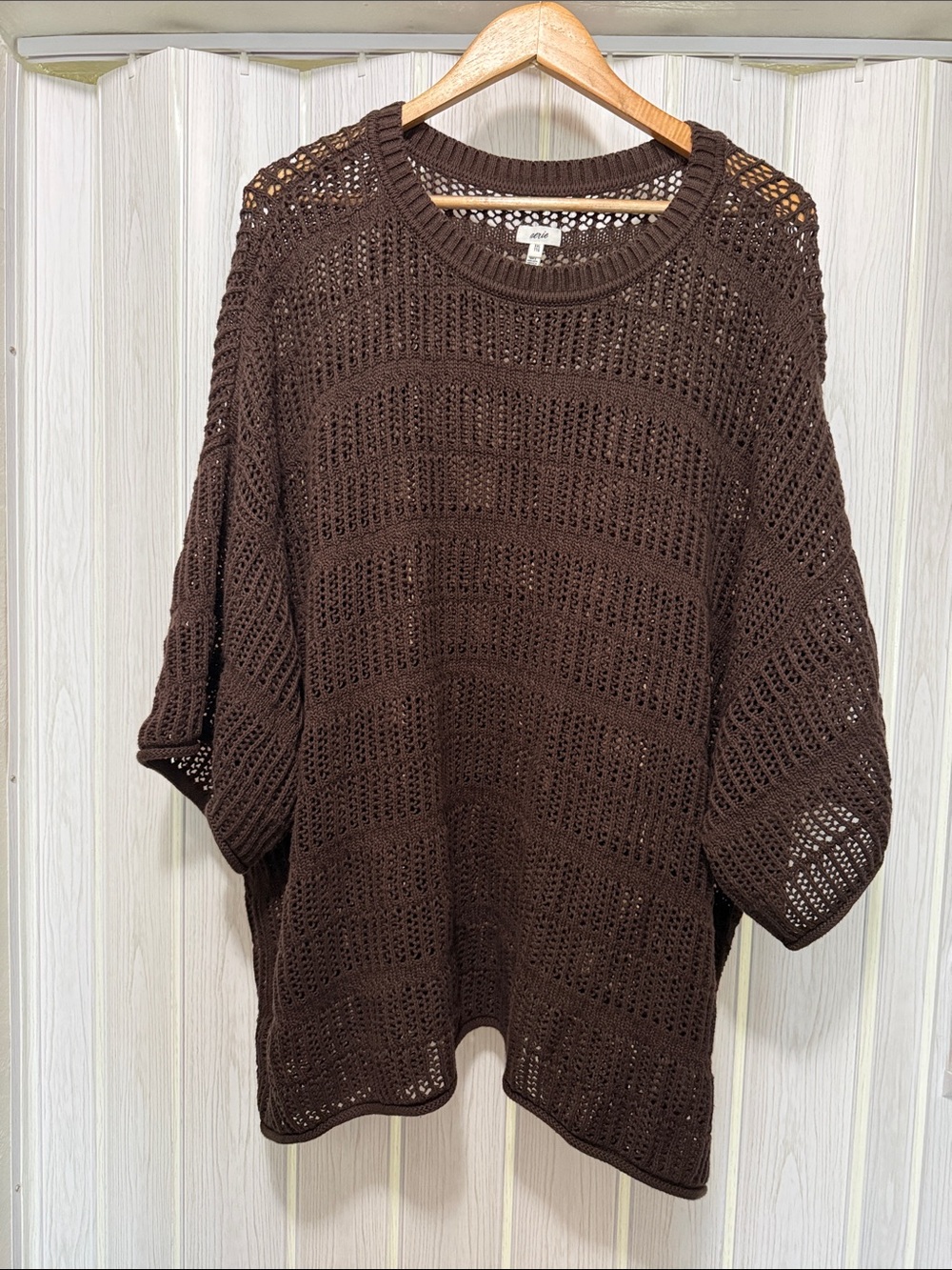Aerie Oversized Open Knit Crochet Sweater Top - Dark Brown size XXL